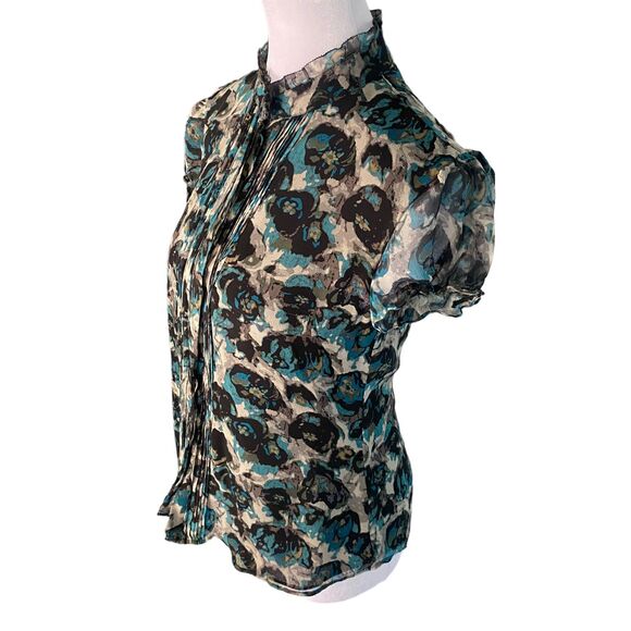 Macys Alfani brand 100% Silk Blouse Top Shirt Blue Black Lined Size 4 - Picture 3 of 10